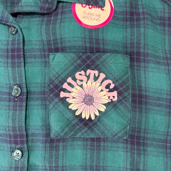 Justice Girls Graphic Flannel Plaid Button-Down Shirt Top, Size M (10) - Picture 5 of 9